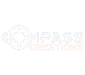 Een wit logo met de tekst: "Compass creations". Het is een van de sponsors.